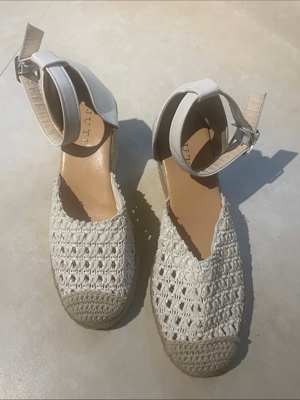 Woven Espadrille Ankle-Strap Flats in Cream by Juti Size 7.5